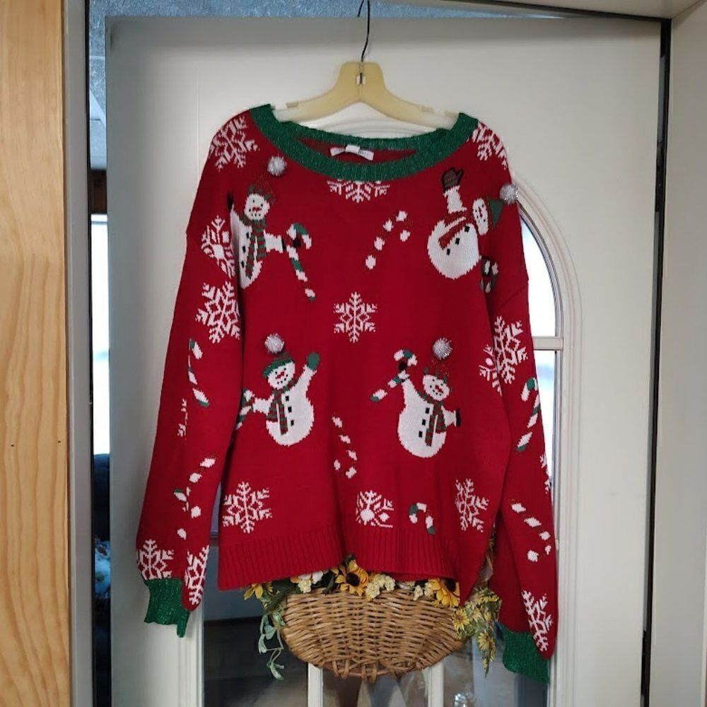 New 99 Jane Street Snowmen Candy Cane Ugly Christmas Sweater Women's L